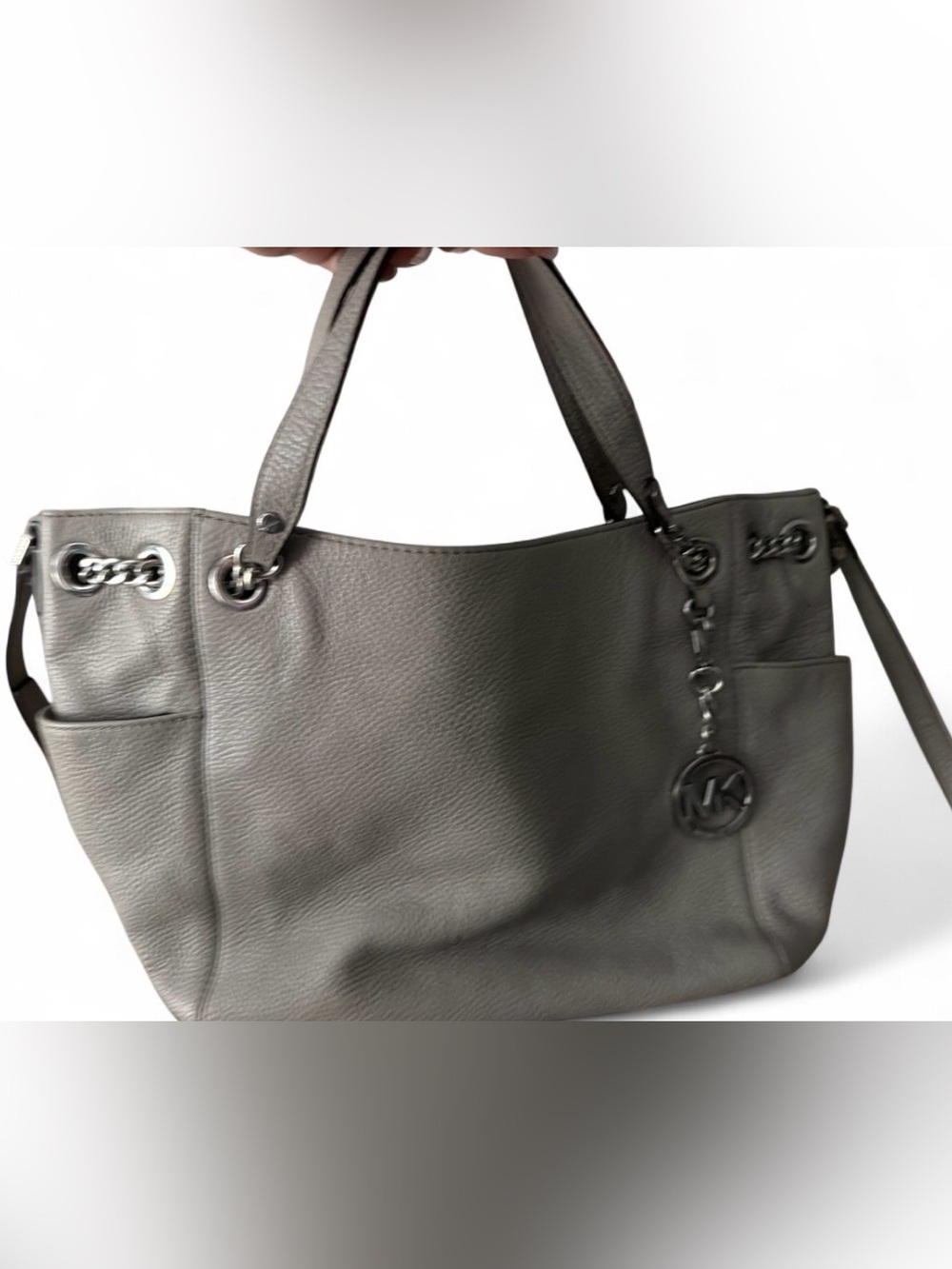Michael Kors Gray Pebbled Leather Tote with MK Charm